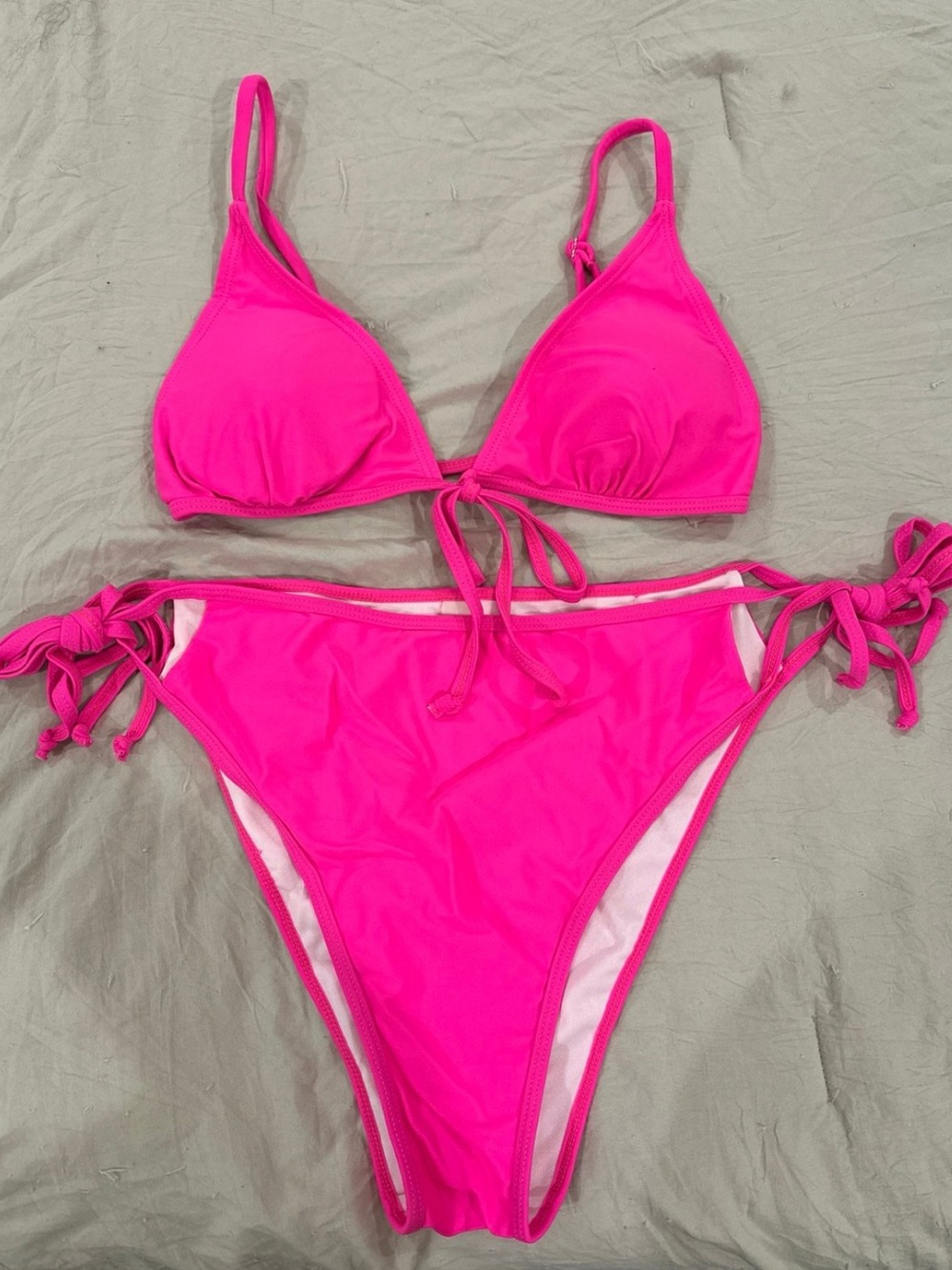 SHEIN Hot Pink Triangle Tie-Side Bikini